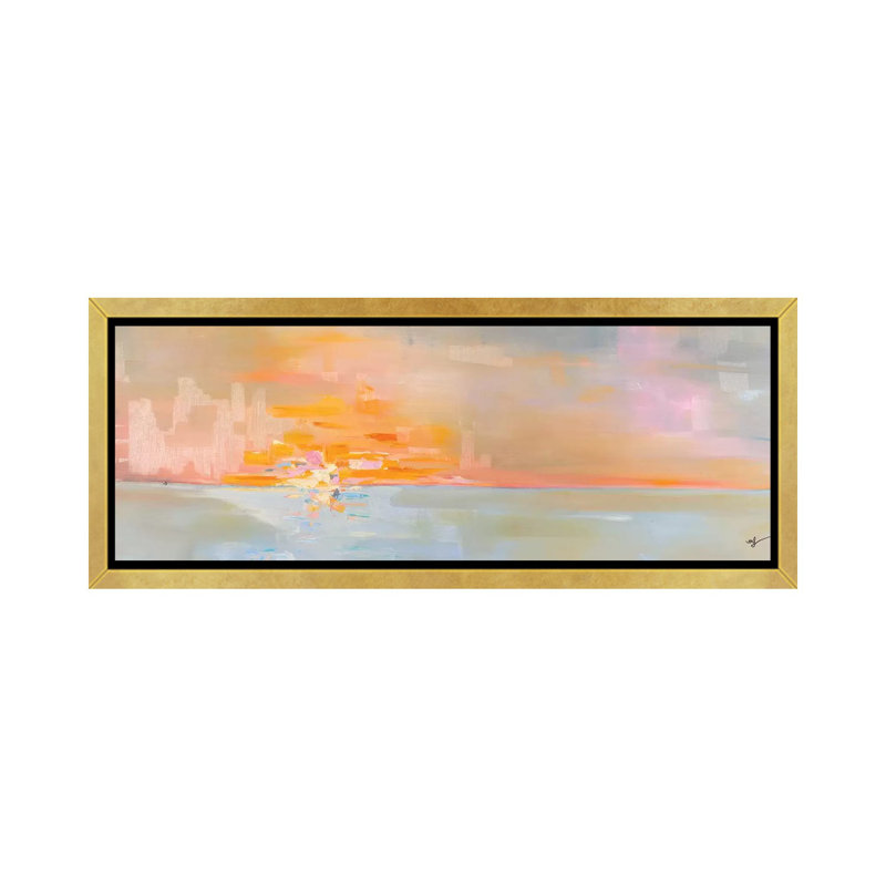 «Sunset II», reproduction panoramique, H 20 po x l 60 po x P 1,5 po, Toile encadrée d'or