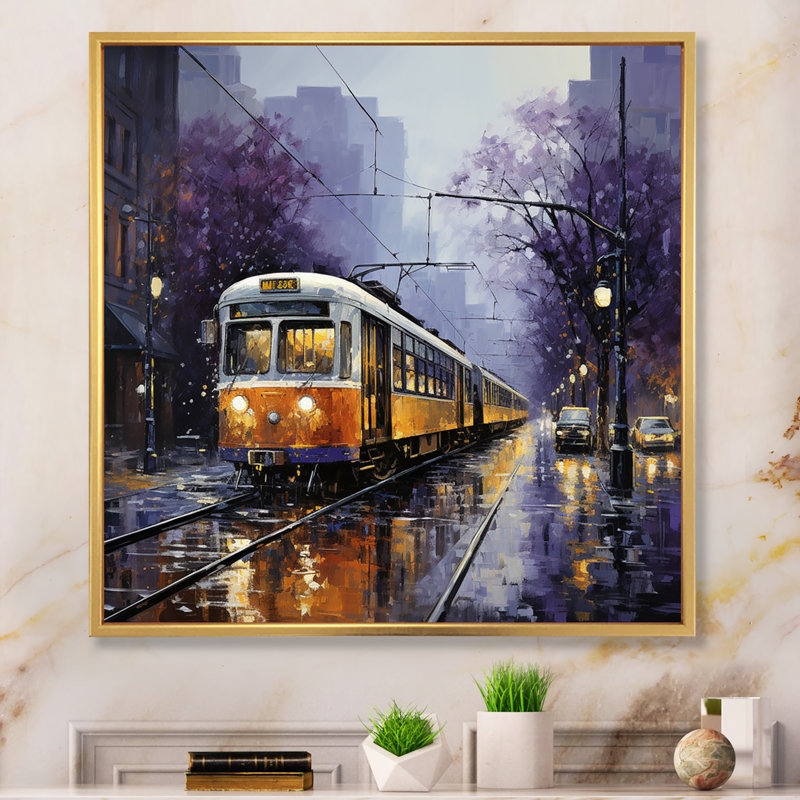 " Train Industrial Elegance Pointillism II ", Gold Floater Framed, 36" H x 36" W x 1.5" D