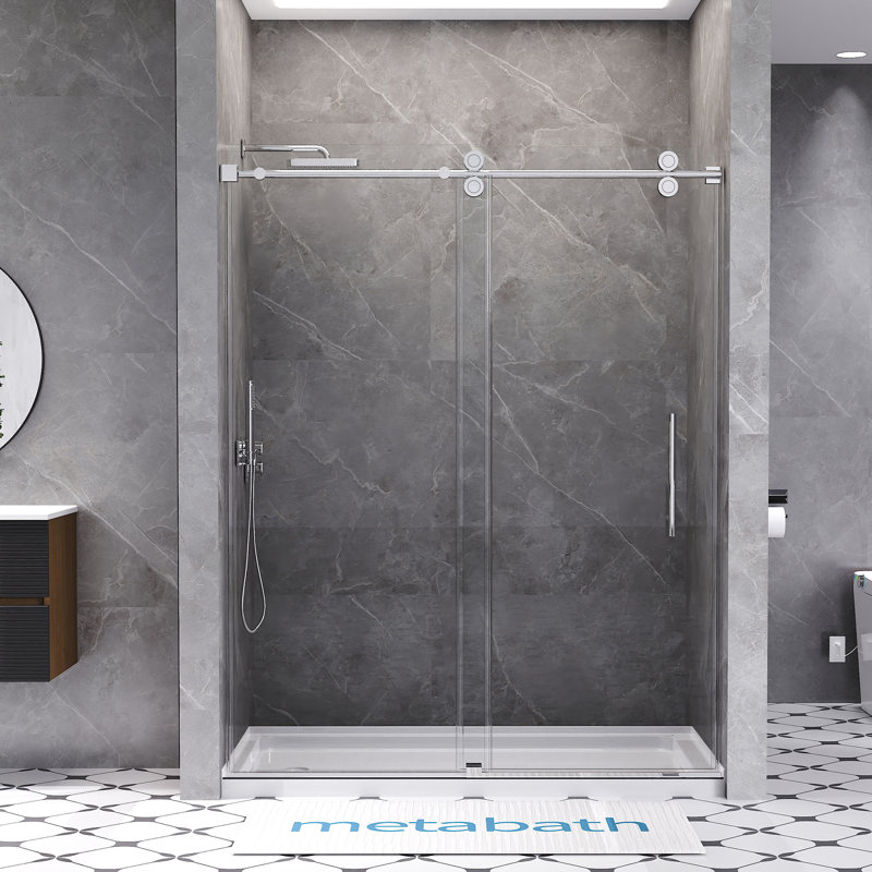 56"-60" W x 76" H Single Sliding Frameless Shower Door with 5/16"(8mm) Tempered Clear Glass, Chrome