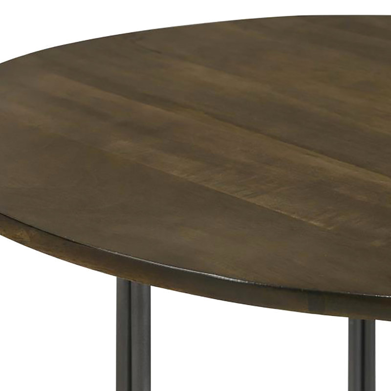 Table d'appoint polyvalente ronde en bois de manguier avec base naturelle et structure en bronze industriel