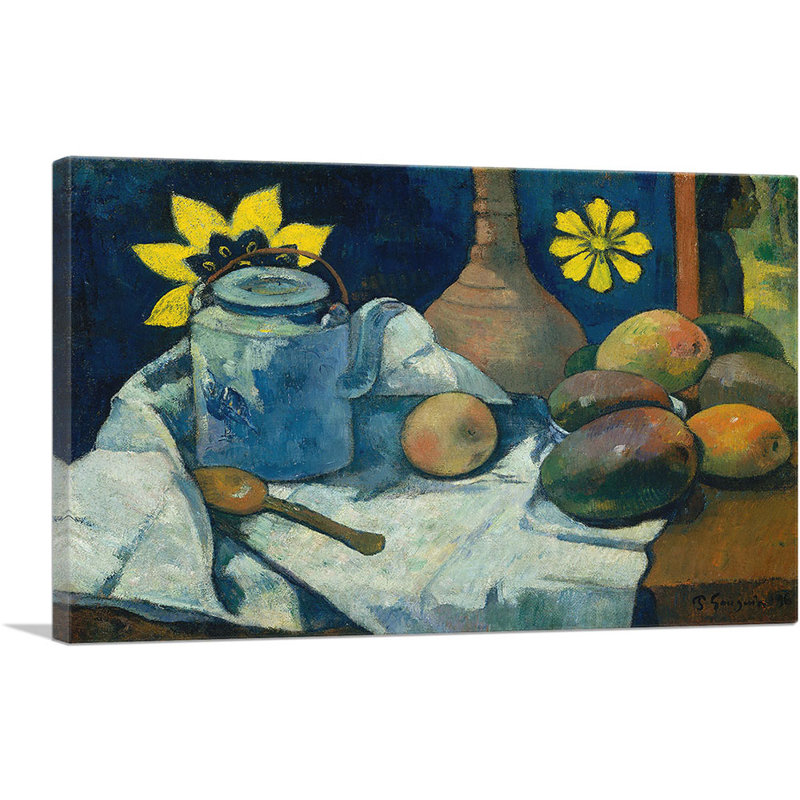 Nature morte avec une théière et un fruit - impression, H 12 po x l 18 po x 1,5 po