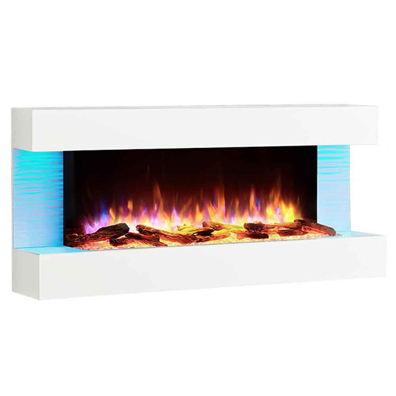 KINGSTON FLAMME Electric Fireplace with, 60cm H x 127cm W x 25cm D, White