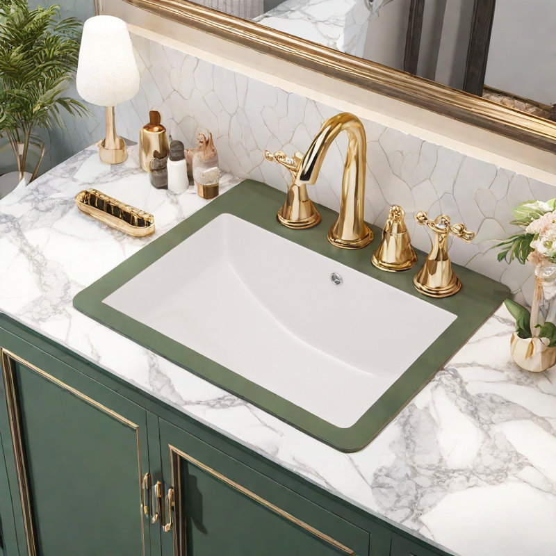 APRESSHUI 14'' Ceramic Rectangular Bathroom Sink with Overflow