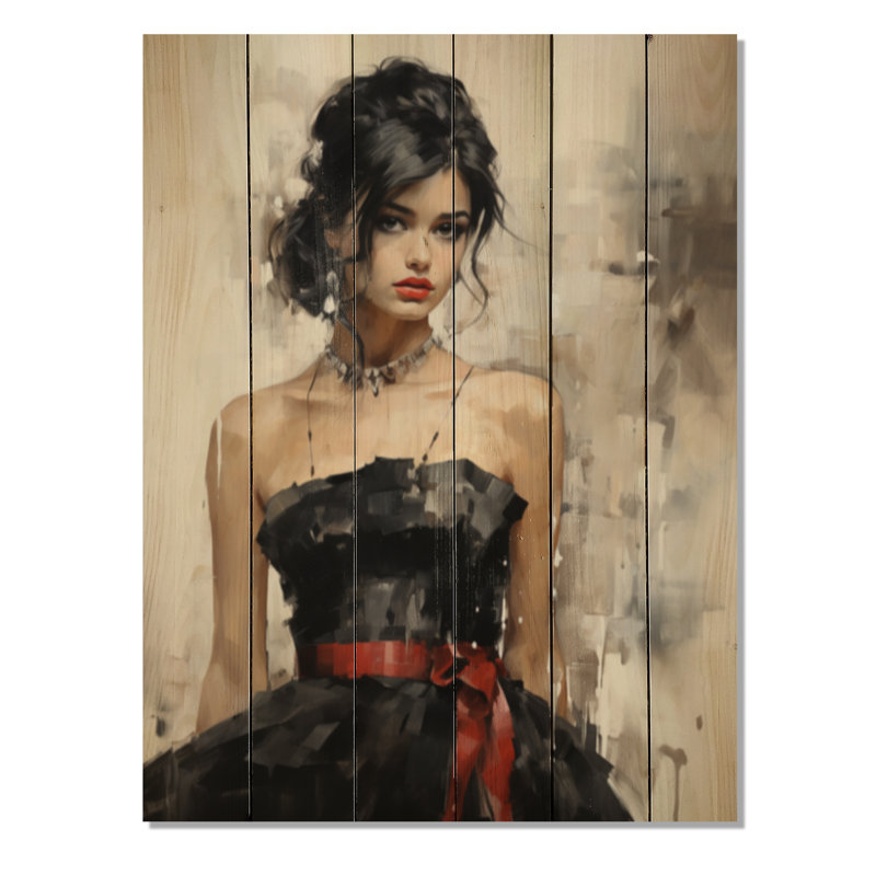 Portrait de mode glamour intemporel III sur bois, H 40 po x l 30 po x P 0,78 po