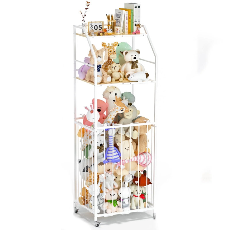 Grand porte-peluches avec support de rangement en bois 2 couches