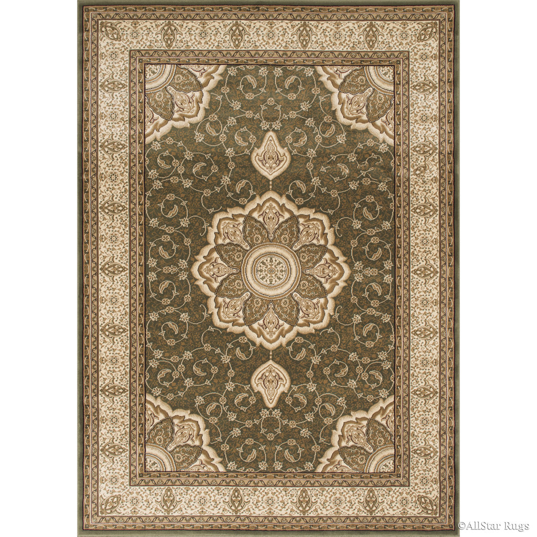 Bellmont High-End Ultra-Dense Thick Woven Floral Art Deco Patterned Sage Green Area Rug World Menagerie Rug