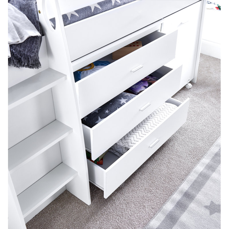 Single (3') 3 Drawer Mate's & Captain's Mid Sleeper Loft Bed Bed and Mattress with Bookcase by Bedmaster