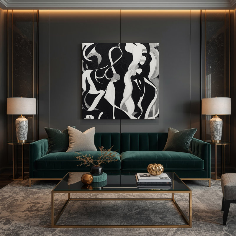 Abstrait art figuratif noir sur toile 59, H 12 po x l 12 po