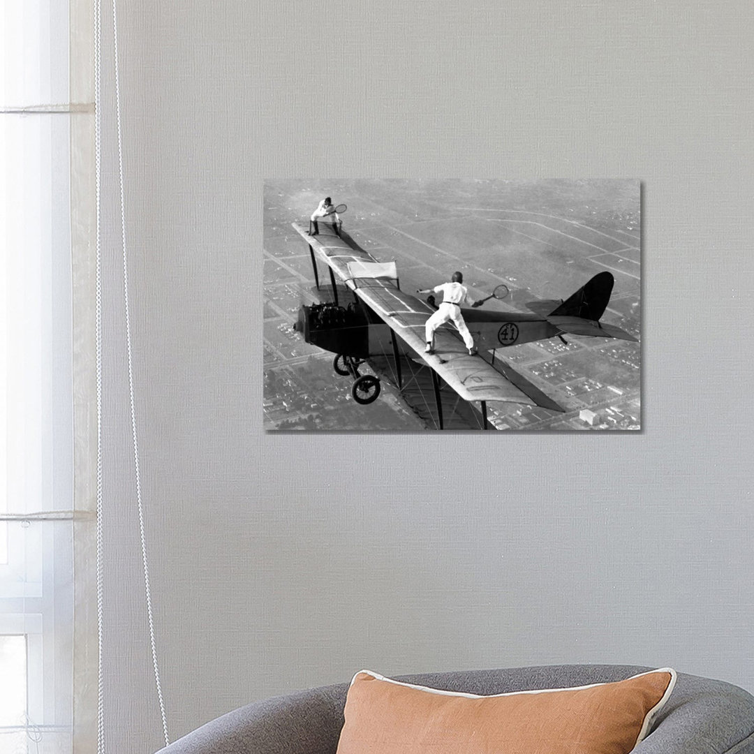 Playing Tennis on a Biplane in 1925 - Wrapped Canvas Photograph