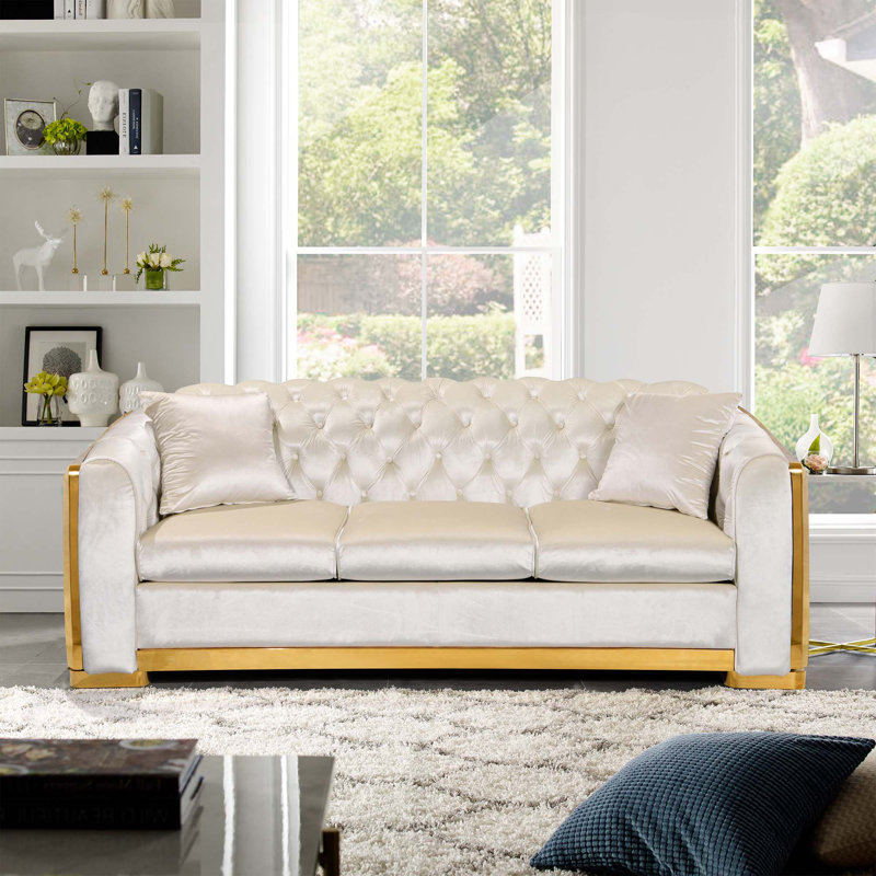 Canapé Chesterfield en velours de luxe, Beige