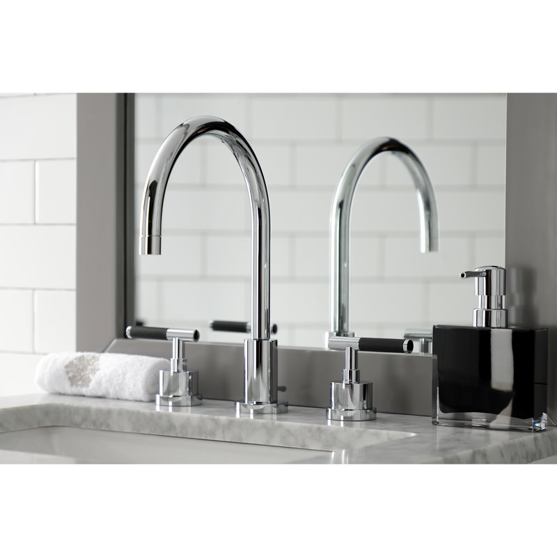 Kingston Brass Kaiser Two-Handle 3-Hole Deck Mount Widespread Bathroom Faucet with Brass Pop-Up Drain, Polished Chrome