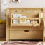 Lit simple pour enfant avec tablettes intégrées et tiroirs de rangement, escalier de sécurité et garde-corps, naturel clair-130068551-130068555