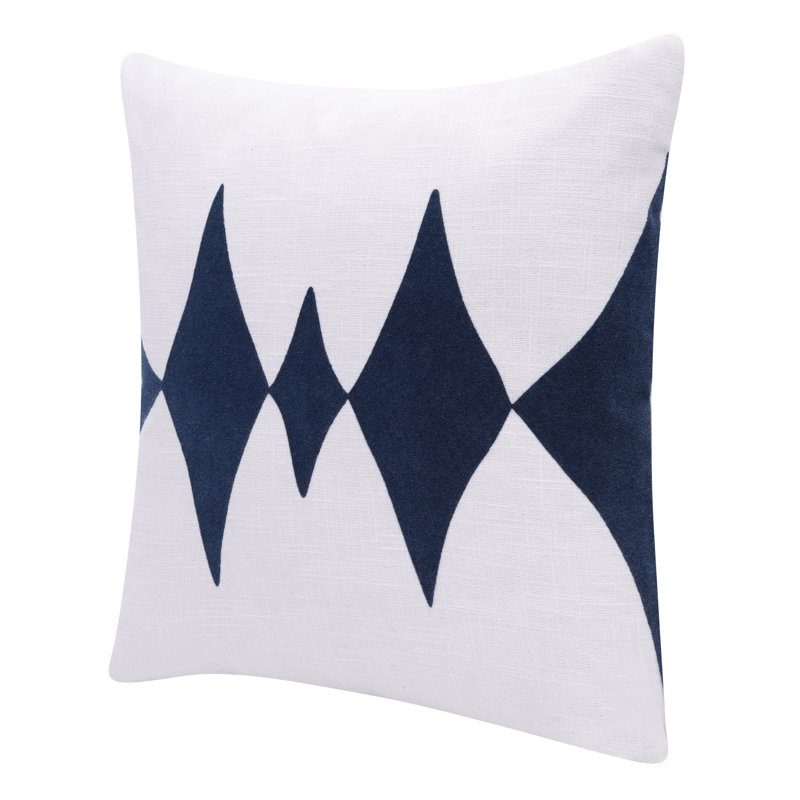 Housse de coussin décoratif faite à la main Diamond Pulse, Bleu / blanc, polyester