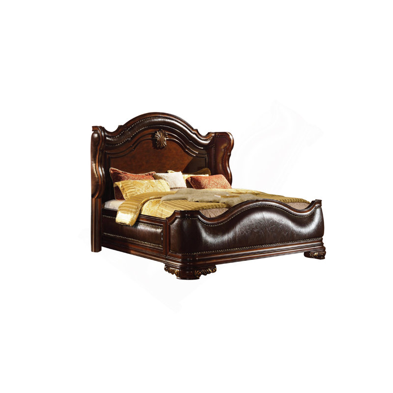 Grand lit de style traditionnel Bella en bois de noyer foncé