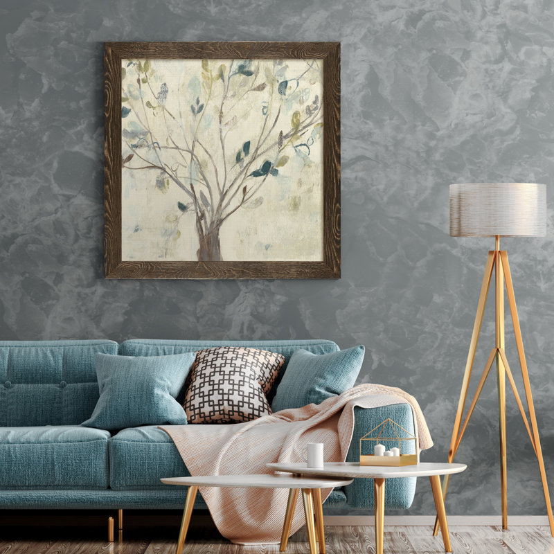 Arbre de bleu II, reproduction d’art encadrée, H 31,5 po x l 31,5 po x P 1,5 po, Toile avec cadre en noyer, Pas de tapis