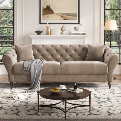 82 Inch Chesterfield Loveseat Sofa,tuxedo Arms Modern Couch Velvet Fabric