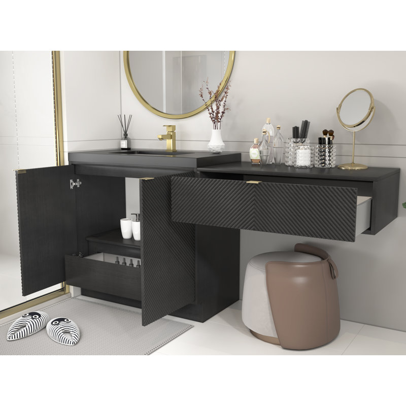 Meuble-lavabo autoportant 24 po avec lavabo en acrylique et tiroir noir 24 po Monterey, Noir, 71", Noir