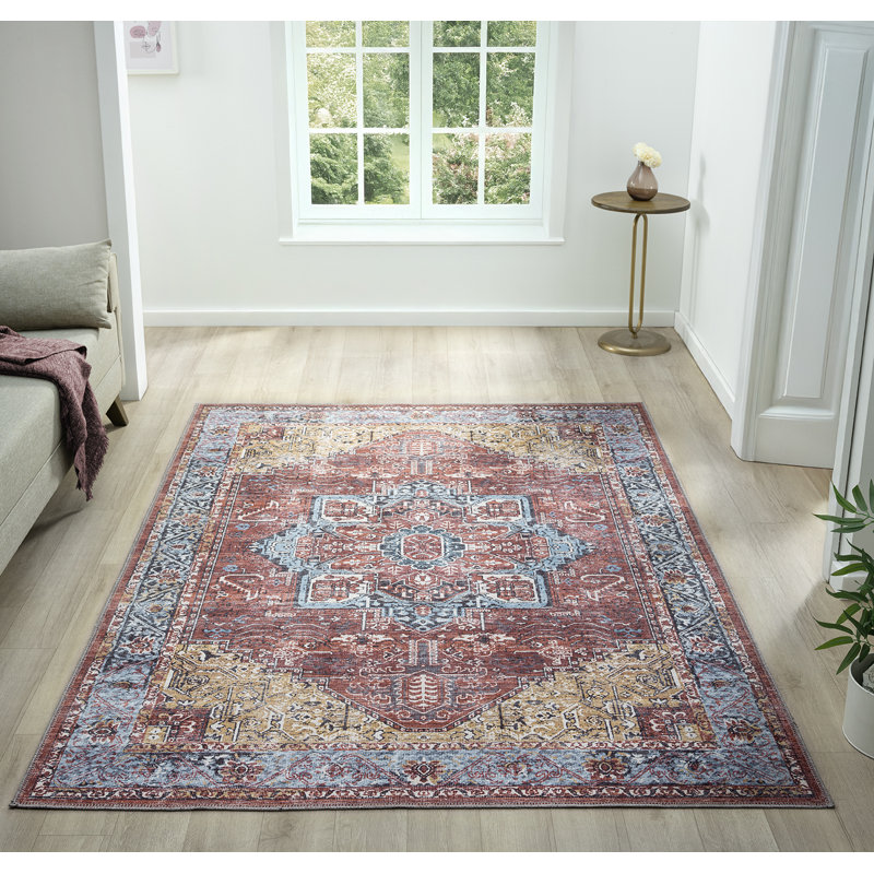 Lancaster Washable Red Area Rug, Rectangle 2'7" x 7'3"