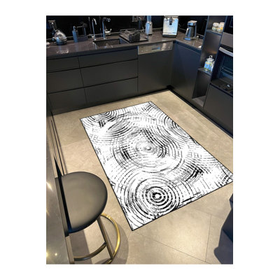 Siesta Log Black Striped Themed Decorative Washable Rug