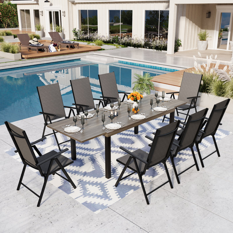 Ensemble repas extensible pour 8 personnes Rectangle, Noir, 8