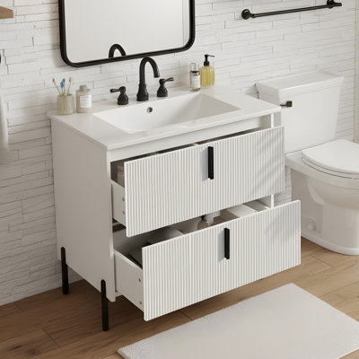 Meuble-lavabo blanc 30 po avec évier en céramique