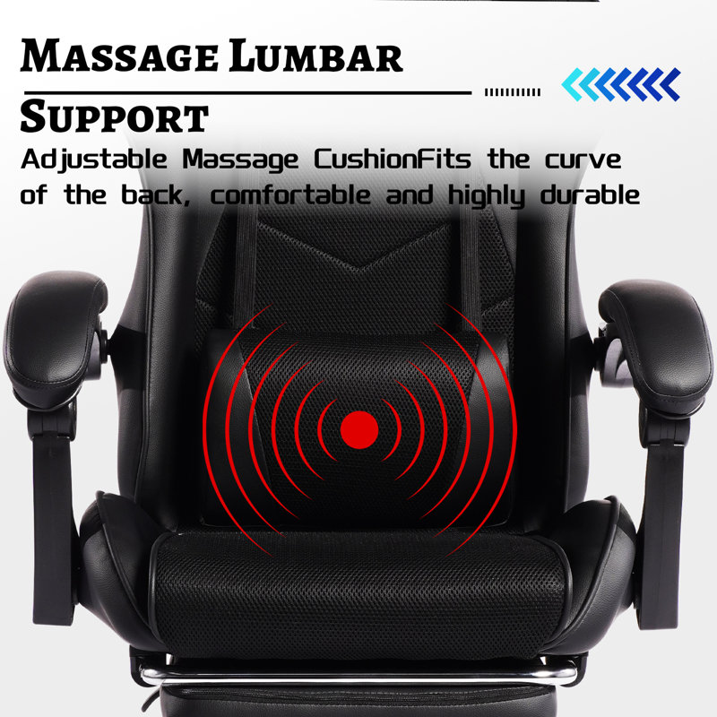 E-sports Gaming Chair With Massage, Pu Leather Sports Car Seat Design, Integrated Frame Moulded Sponge, Adjustable Recline With Footrest, Ergonomic Headrest Lumbar Support For Home Office