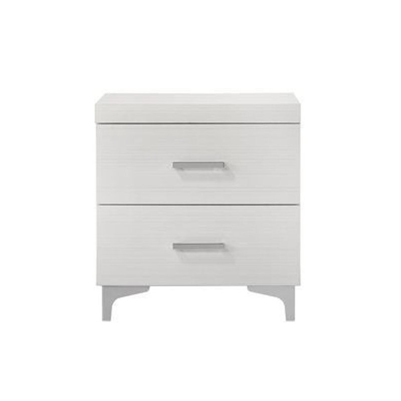 Table de chevet 2 tiroirs avec pieds en métal, blanc