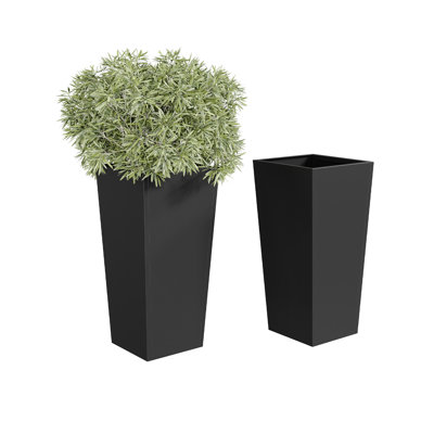 Boîte à fleurs fuselée / carrée en métal, L 15 x l 15 x H 30, contenant de 2 plantes résistantes avec tablette amovible et trous de drainage, pot à fleurs moderne pour le salon intérieur et la cour extérieure