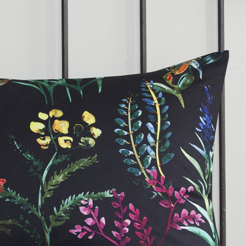 King Black Microfiber Floral Comforter Set with Decorative Pillows