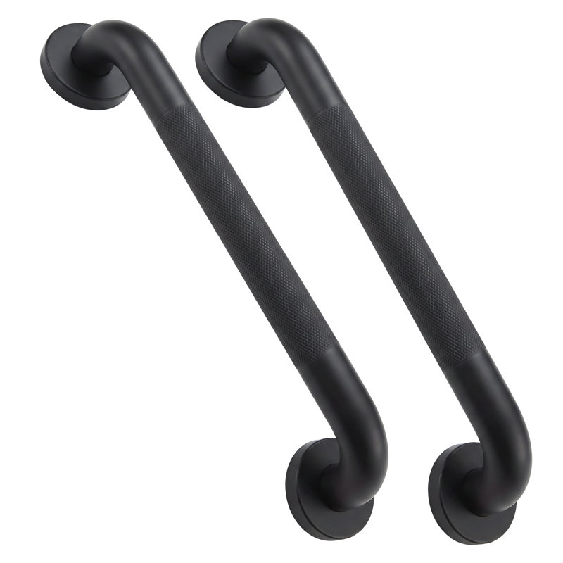 16'' Black Bathroom Safety Grab Bar with Anti-slip Knurled Grip, ADA Compliant, 2 Pack, 16 inch, Matte Black 2 Pack