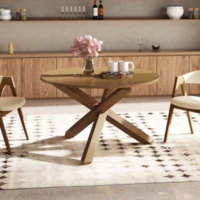  Table de salle à manger ronde 47 "avec pieds en bois d'acacia massif pour 4 à 6 personnes pour la cuisine