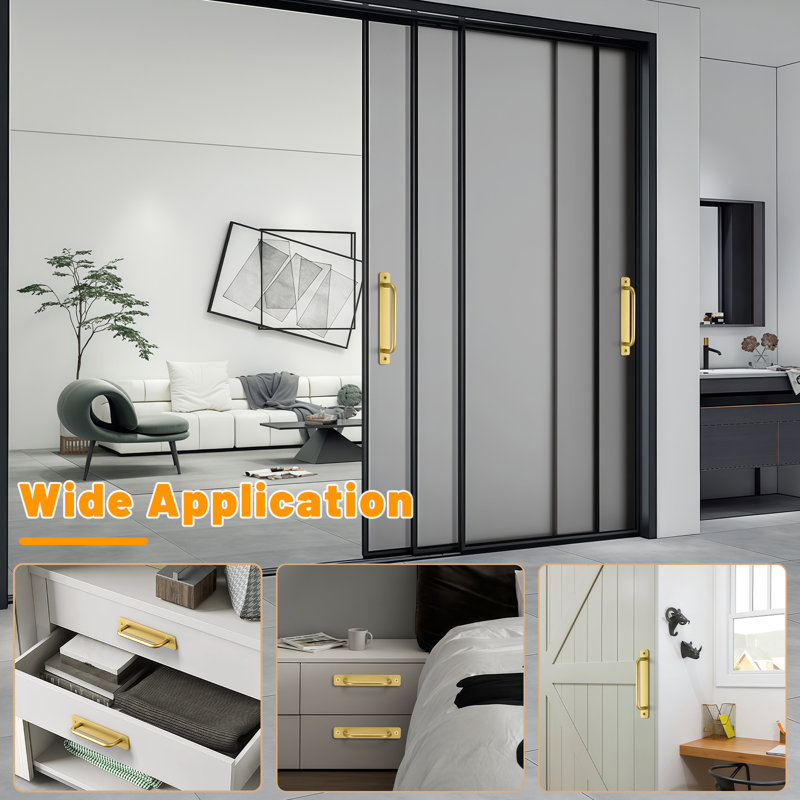 Sliding Door Handle 4 Pack 5.91" Aluminum Pulls for Bifold Matte Black, Gold, 5.04"