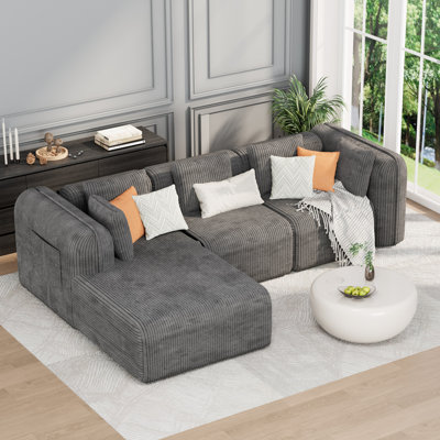 Modular Sectional Sofa with Chaise, Boneless Couch Convertible Sofa Bed, Fluffy Cloud Couch, Deep Seat Couches for Living Room, No Assembly Required, by Mercer41