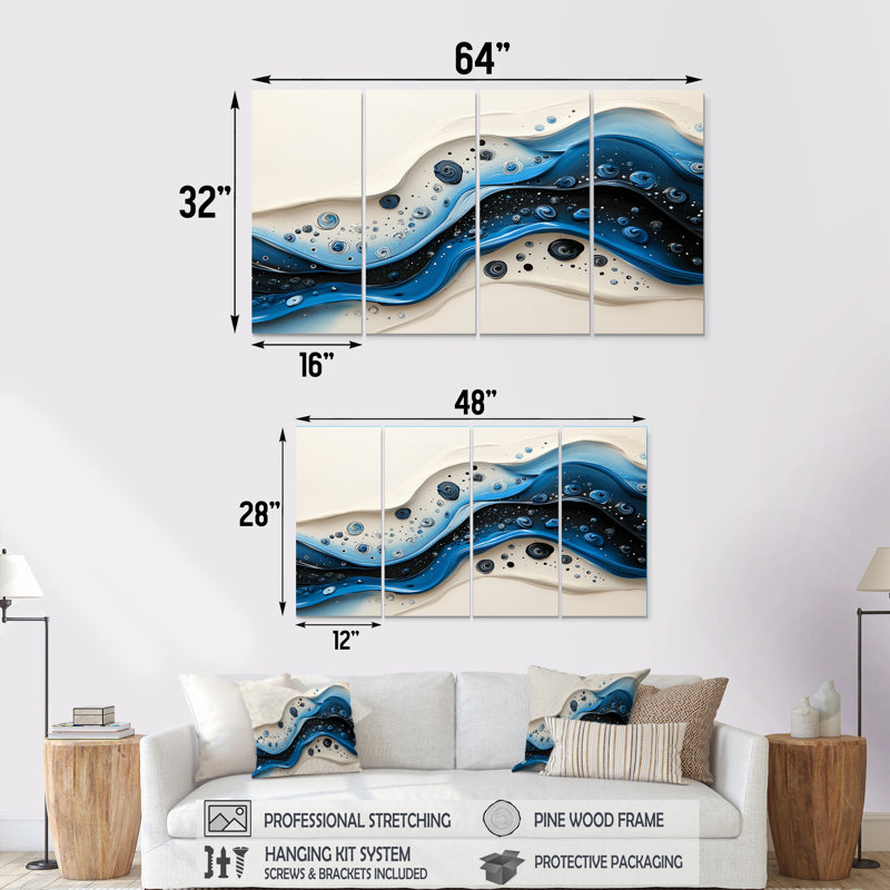 «Rhythic Driauge Drip Paint River IV» - art mural, ensemble de décorations murales modernes, 4, H 28 po x l 48 po