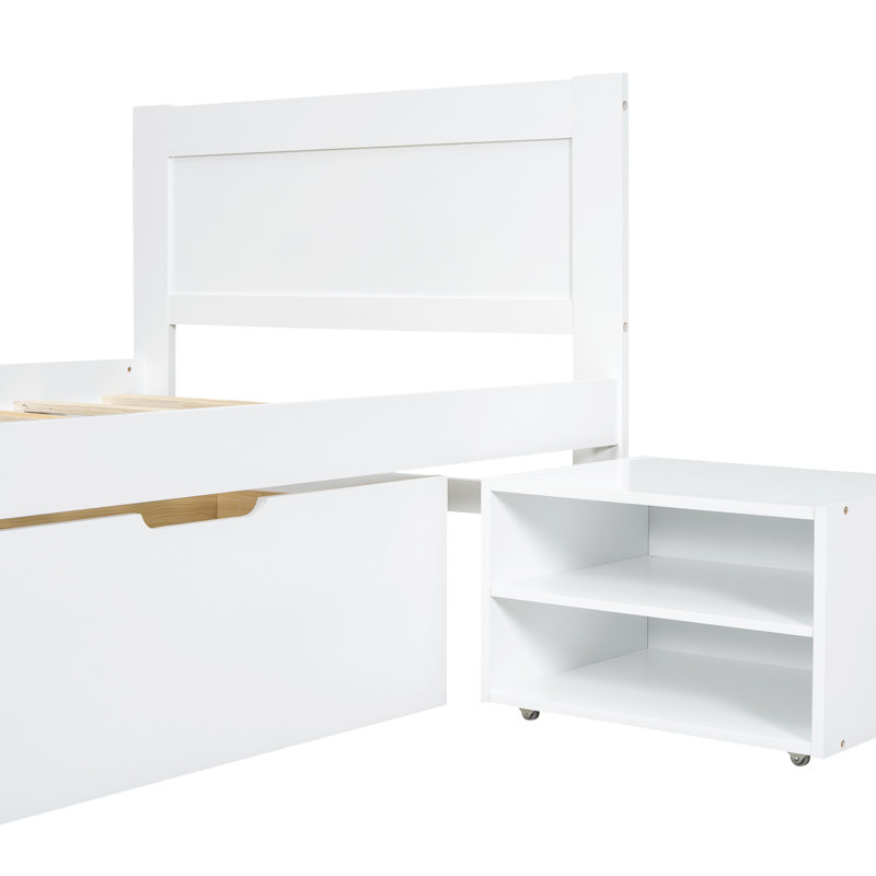 Lit simple avec tiroir et deux tablettes, blanc - Stabilité des matériaux polyvalente pour votre maison, Antique White