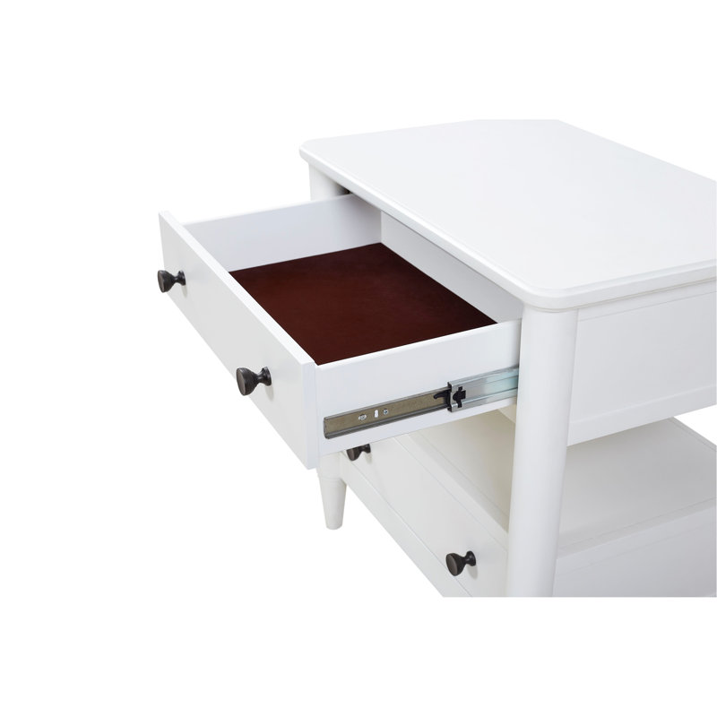 Table de chevet ouverte avec 2 tiroirs, Blanc