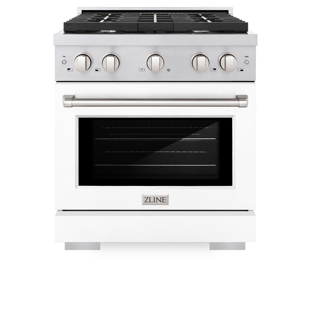 ZLINE 30 in. 4.2 cu. ft. Paramount Dual Fuel Range W/ 4 Burner Gas Cooktop & Electric Convection Oven in Stainless Steel W/ White Matte Door (SDR-WM-30) ZLINE