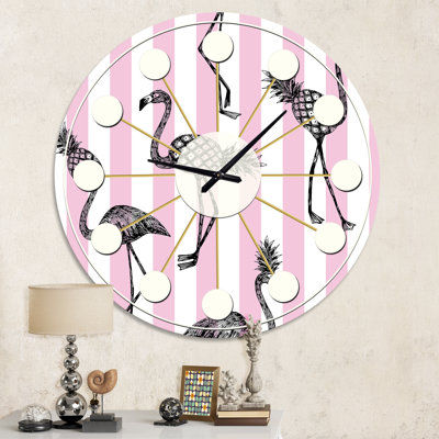 Flamant rose sur horloge murale Mid-Century