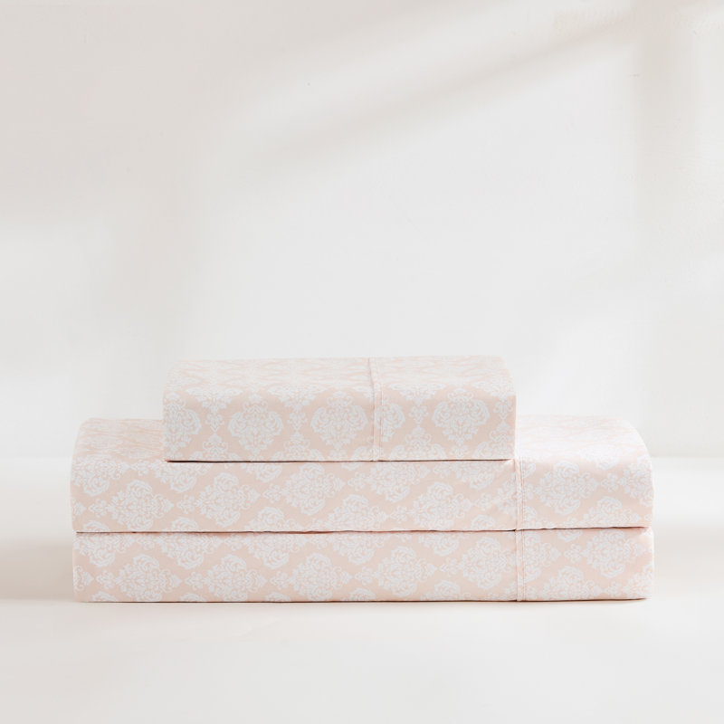 Romer Damask Sheet Set Peach, Twin Sheet Set with 2 Pilowcases