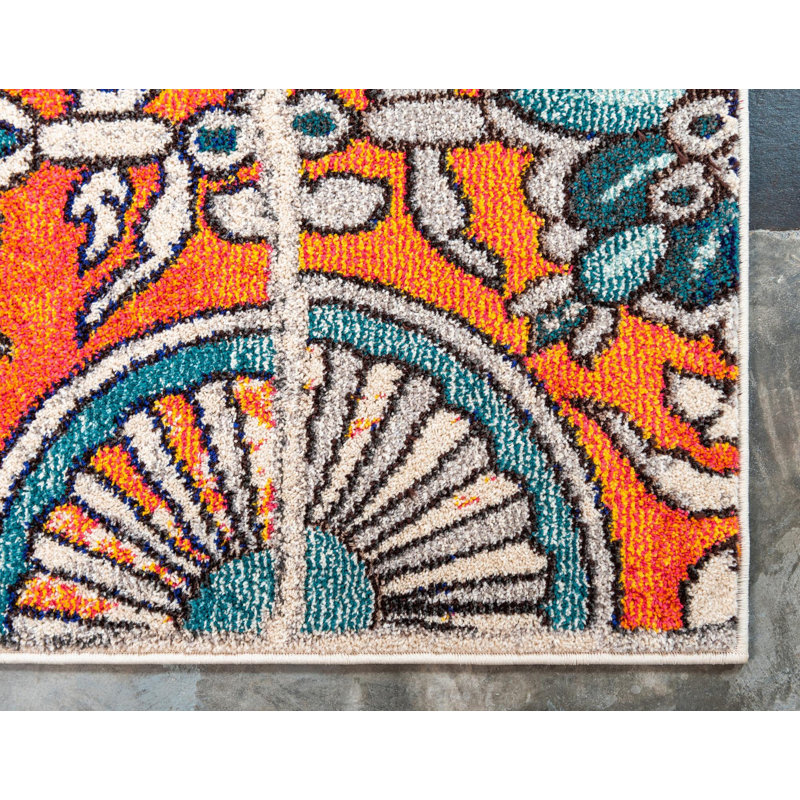 Tapis géométrique orange / bleu / brun Eddins, Rectangle 3 pi 3 po x 5 pi 3 po
