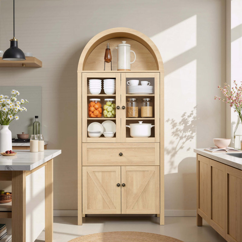 Armoire de rangement en dôme rétro avec arche et grande capacité, Chêne