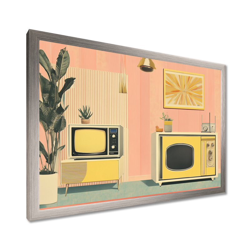 Maison de rêve de l'ère de la consommation I - Tableau encadré pop, H 30 po x l 40 po, Cadre photo argenté
