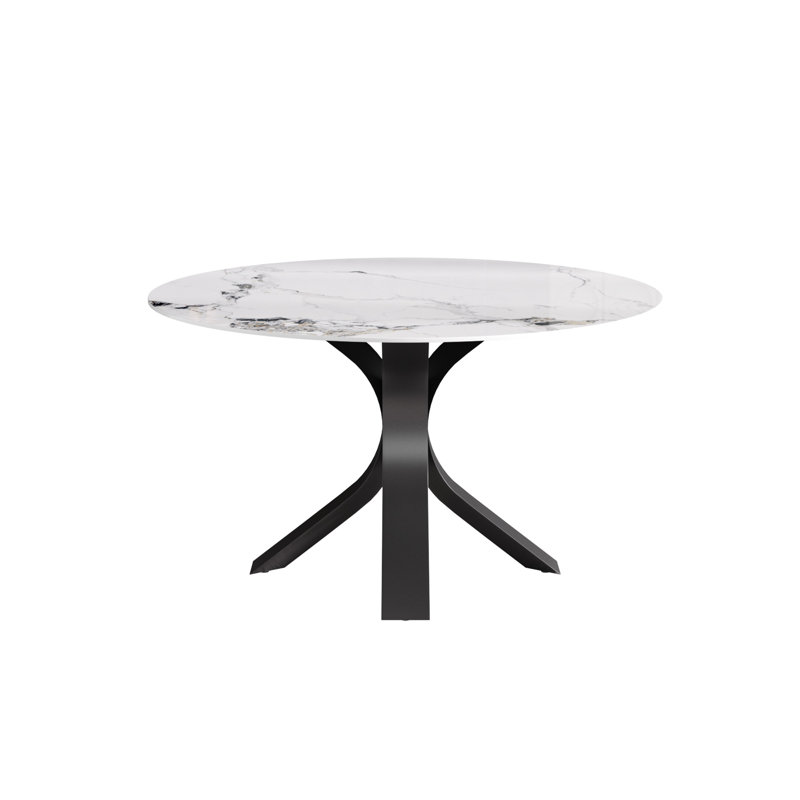 Modern Round Sintered Stone Dining Table, Black, 29.53"H x 53.15"L x 53.15"W, Ink