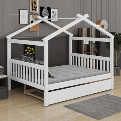 Wooden House Bed With Trundle