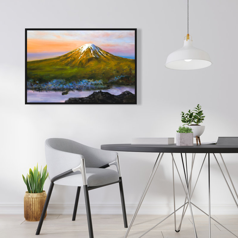 Paysage, mont Fuji, décor de toile bleue encadrée