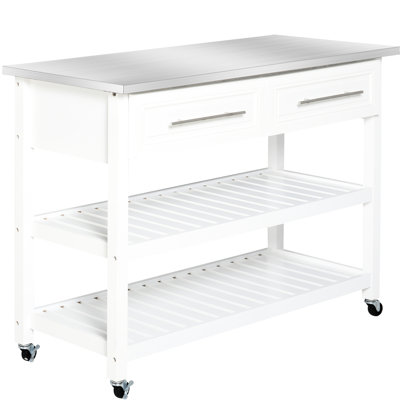 Utility Cart In Kitchen, Stainless Steel Worksurface And Rustic Look, Gray, 3 Shelf With Drawers Versatility Kitchen Island Drawers, Surface Design, Space Saving Storage Option