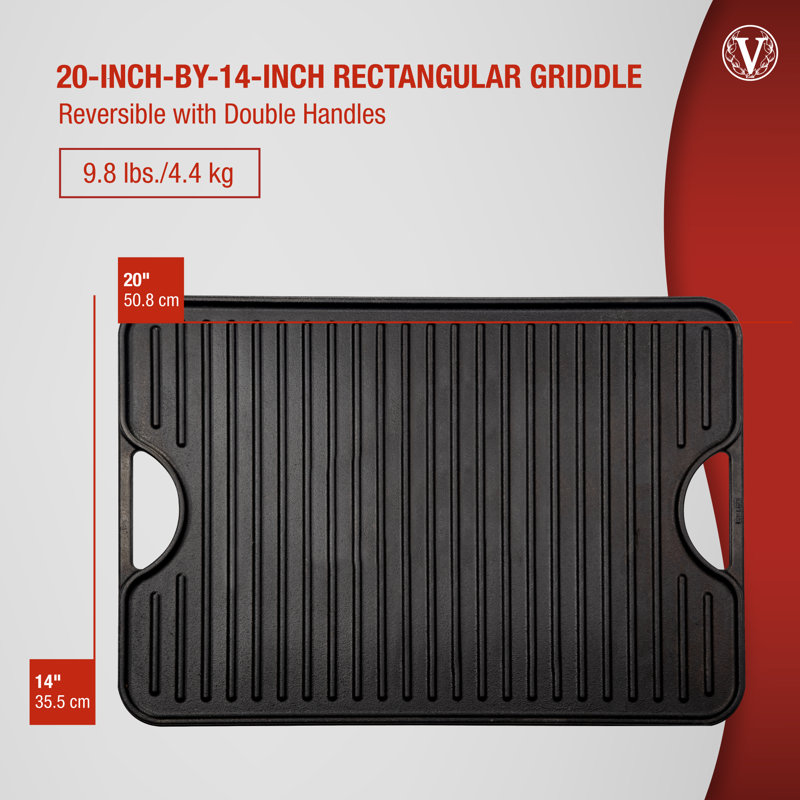 Large Black Cast Iron Reversible Griddle with Handles