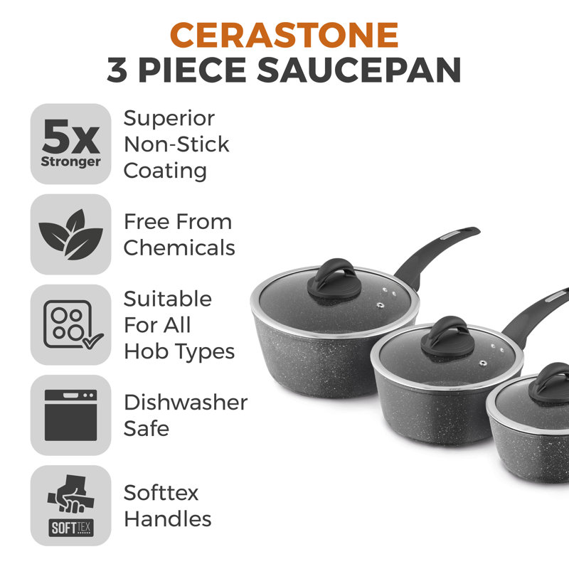 Tower T81212 Cerastone Forged 3 Piece Saucepan Set with Non-Stick Coating and Soft Touch Handles,18/20/22cm, Graphite
