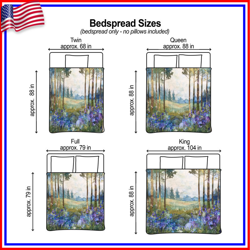 Forest Landscape With Wildflowers Bedding Landscape Bedspread Nature, Twin