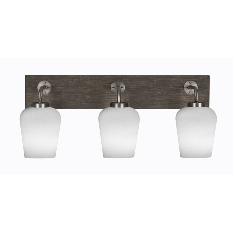 Barre d'éclairage de salle de bain 3 lumières Oxbridge, Graphite / bois vieilli, Grainé transparent